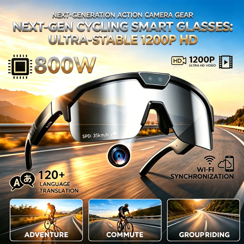 Cycling Glasses - 2026 Fahrradbrille mit 800W HD-Kamera, UV-Schutz,
