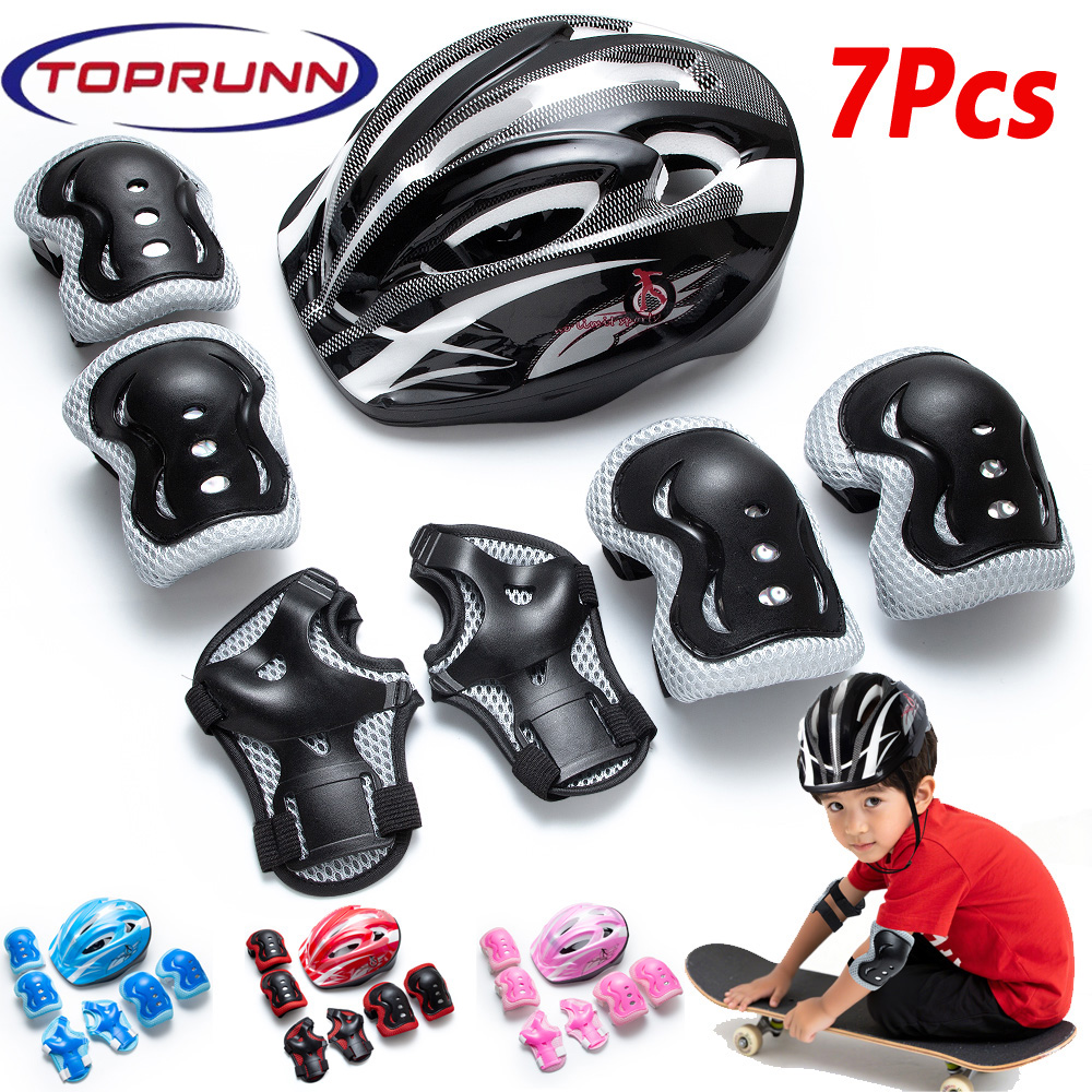 Cycling Protective Gear For Kids - 7-in-1 Kinder-Schutzset mit Sporthelm, Knie-, Ellbogen-