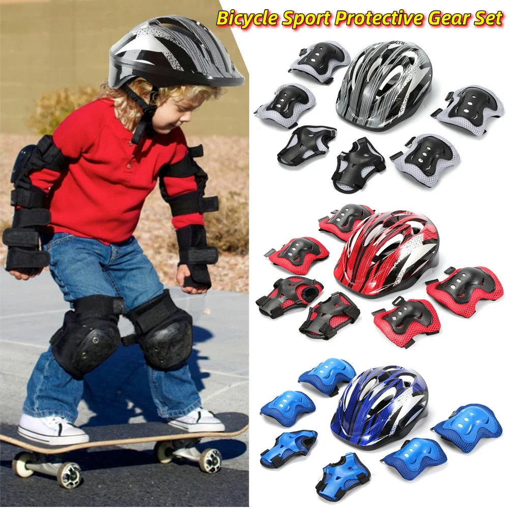 Cycling Protective Gear For Kids - 7-teiliges Fahrrad-Sport-Schutzausrüstungsset, verstellbares Sicherheits-Skate-Helm- und Polster-Set